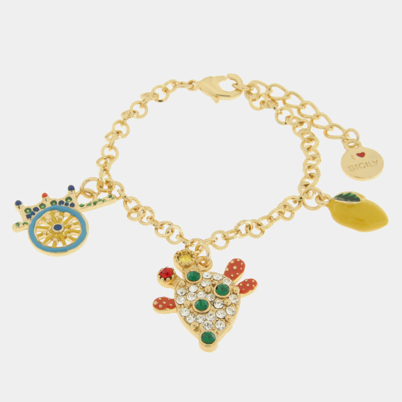 Bracciale in Metallo con ruota di carro limone e cactus zirconato SICILY - gioiello BySimon