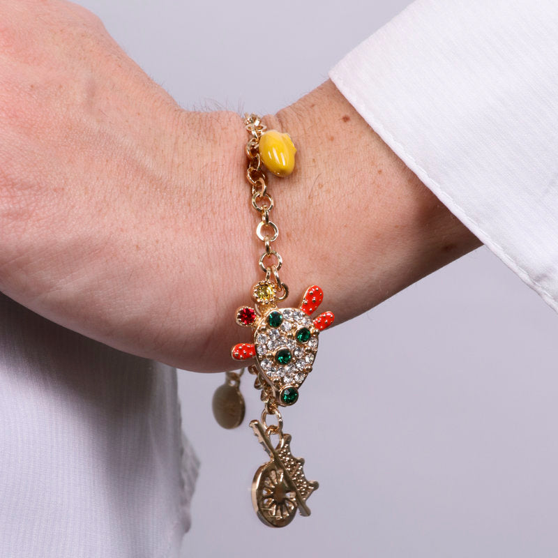 Bracciale in Metallo con ruota di carro limone e cactus zirconato SICILY - gioiello BySimon