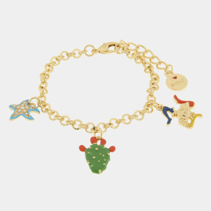 Bracciale in Metallo con stella marina fico d'india e trinacria - BYSIMON gioielli