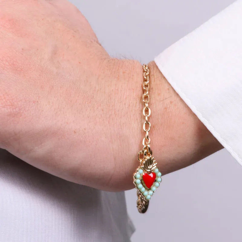 Bracciale in Metallo con cuore rosso e contorno verde - BYSIMON gioielli