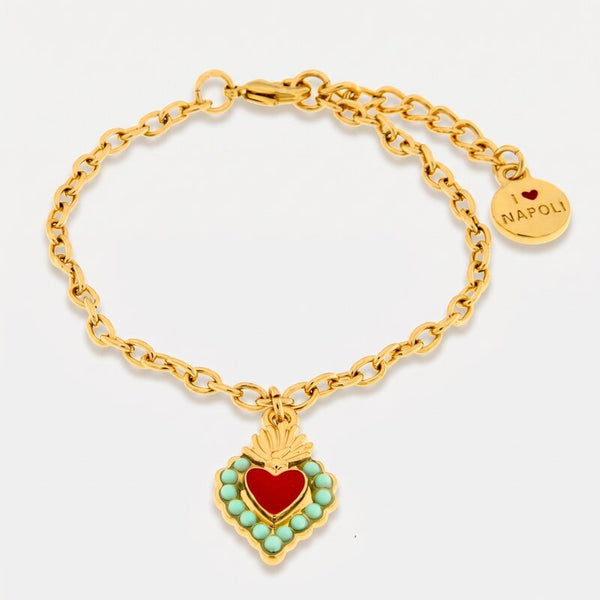 Bracciale in Metallo con cuore rosso e contorno verde - BYSIMON gioielli
