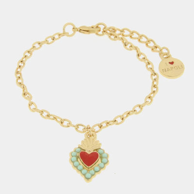 Bracciale in Metallo con cuore rosso e contorno verde - BYSIMON gioielli