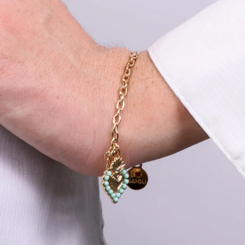 Bracciale in Metallo con cuore con contorno verde - BYSIMON gioielli