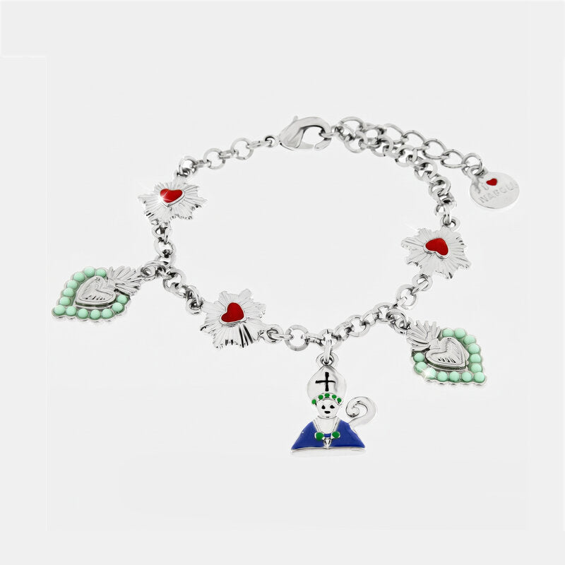Bracciale in Metallo con San Gennaro cuore verde e cuore sacro - BYSIMON gioielli