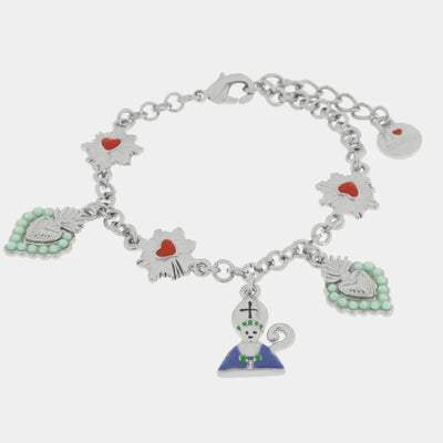 Bracciale in Metallo con San Gennaro cuore verde e cuore sacro - BYSIMON gioielli