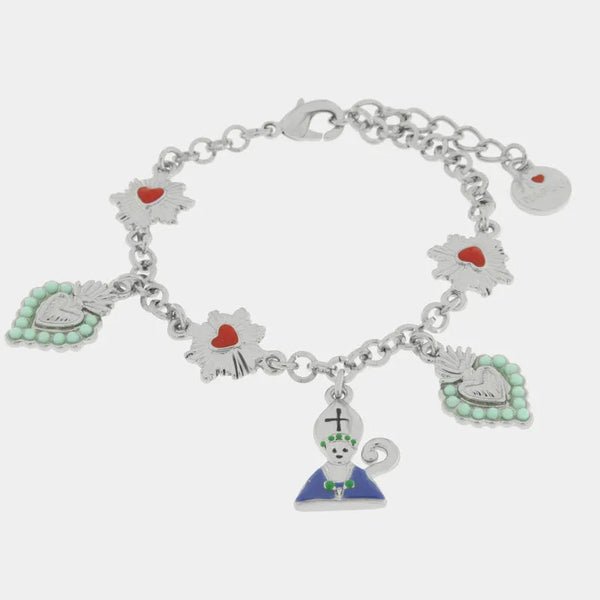 Bracciale in Metallo con San Gennaro cuore verde e cuore sacro - BYSIMON gioielli