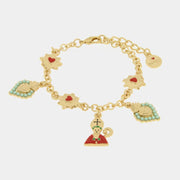 Bracciale in Metallo con San Gennaro cuore verde e cuore sacro placcato oro