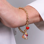 Bracciale in Metallo con testa di Moro rosa  fiore  e cuore - BYSIMON gioielli