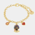 Bracciale in Metallo con testa di Moro blu fiore e cuore SICILY - gioiello BySimon