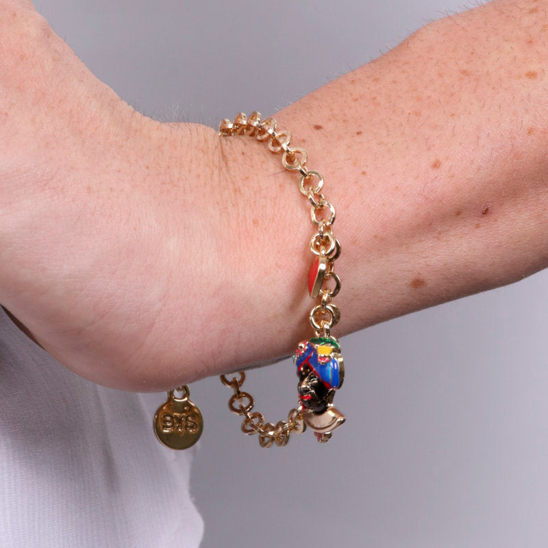 Bracciale in Metallo con testa di Moro blu fiore e cuore SICILY - gioiello BySimon