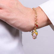 Bracciale in Metallo con testa di Moro gialla  fiore  e cuore