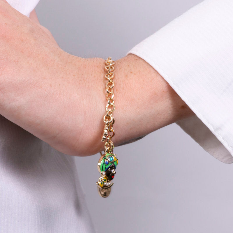 Bracciale in Metallo con testa di Moro verde  fiore  e cuore