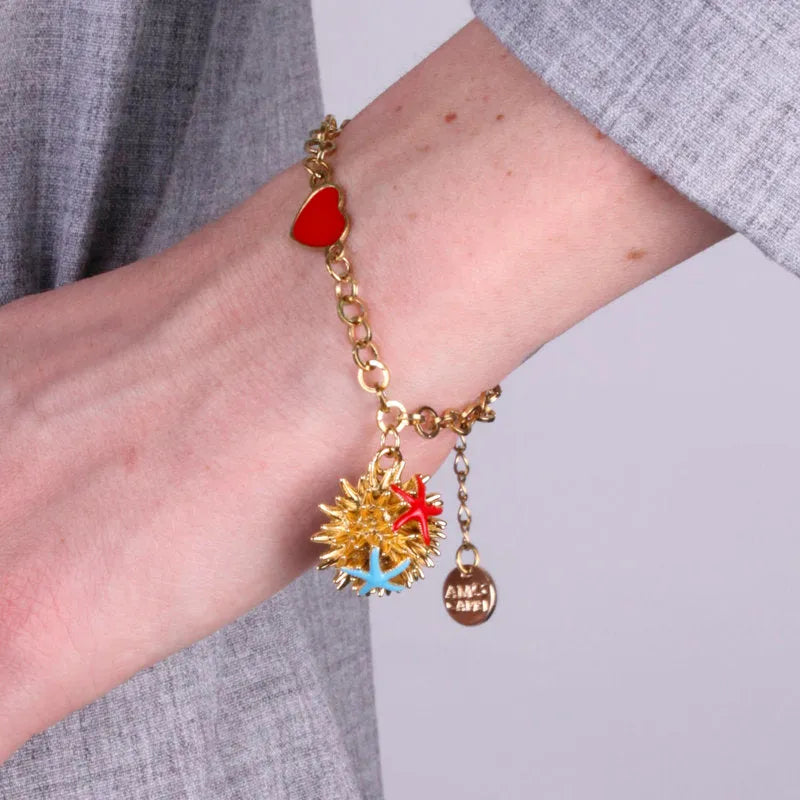 Bracciale in Metallo con riccio di mare stelle marine e cuore