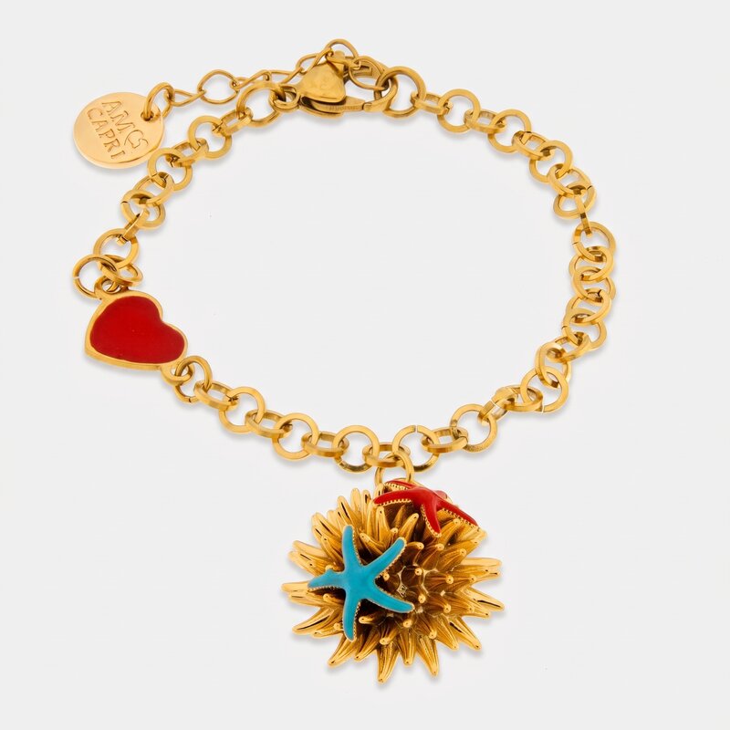 Bracciale in Metallo con riccio di mare stelle marine e cuore - BYSIMON gioielli