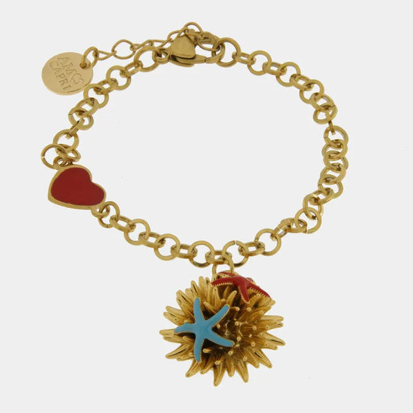 Bracciale in Metallo con riccio di mare stelle marine e cuore - BYSIMON gioielli