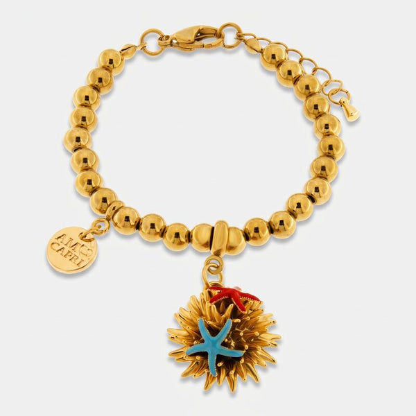 Bracciale in Metallo di perliine con riccio di mare e stelle marine - BYSIMON gioielli