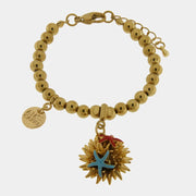 Bracciale in Metallo di perliine con riccio di mare e stelle marine