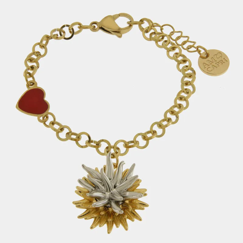 Bracciale in Metallo con riccio di mare placcato oro e argento e cuore