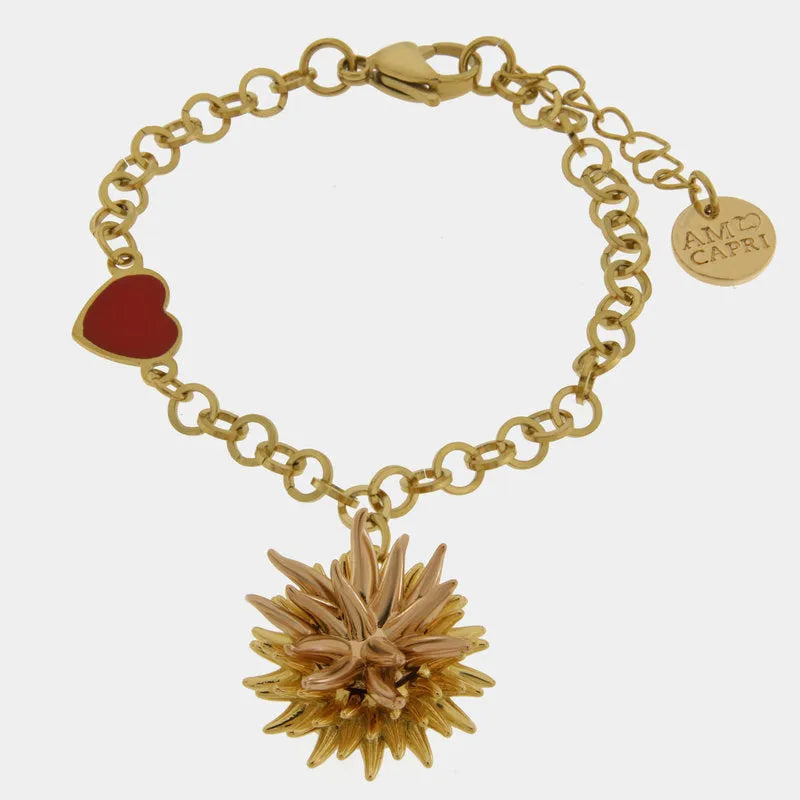 Bracciale in Metallo con riccio di mare placcato oro e cuore