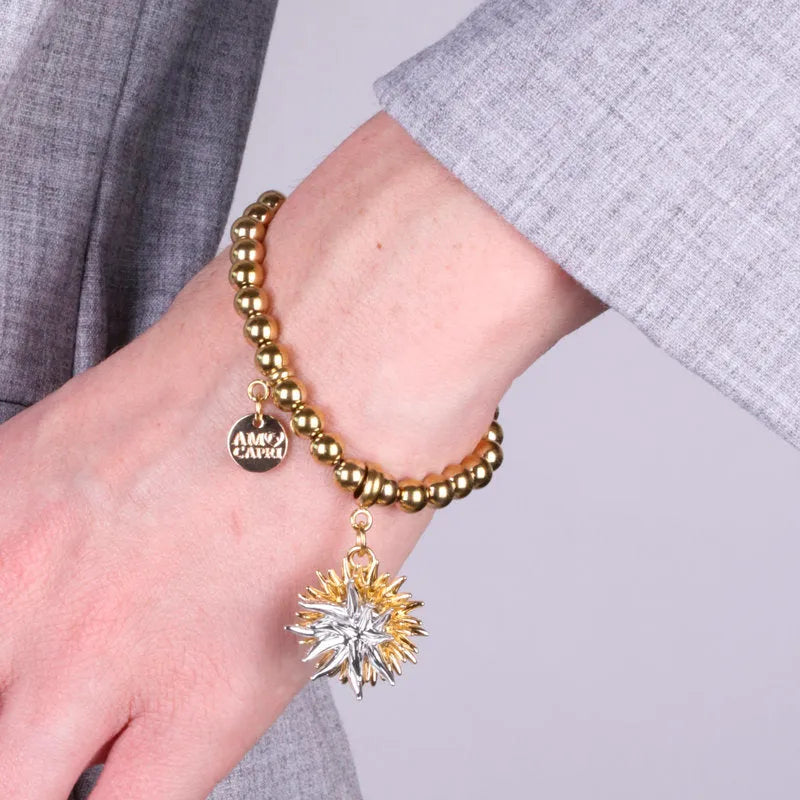 Bracciale in Metallo di perline con riccio di mare placcato oro e argento - BYSIMON gioielli