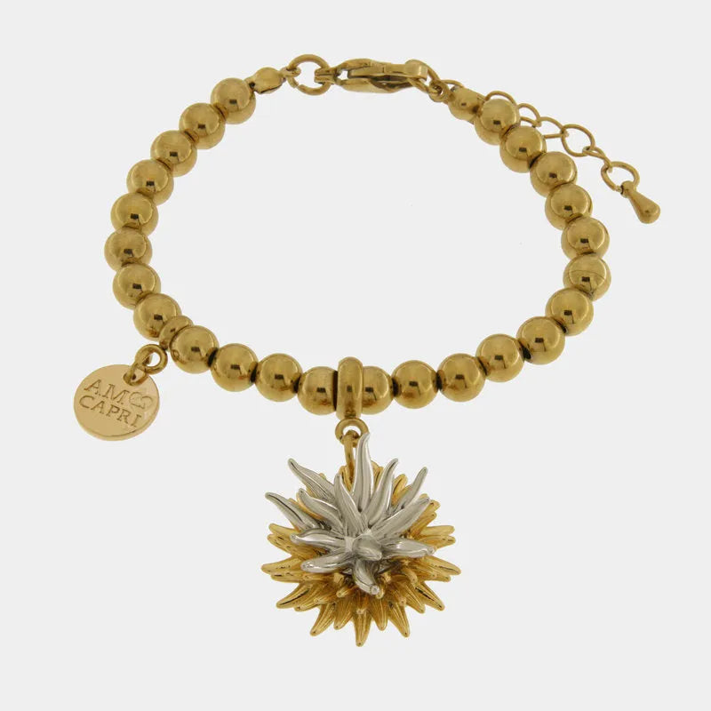 Bracciale in Metallo di perline con riccio di mare placcato oro e argento - BYSIMON gioielli