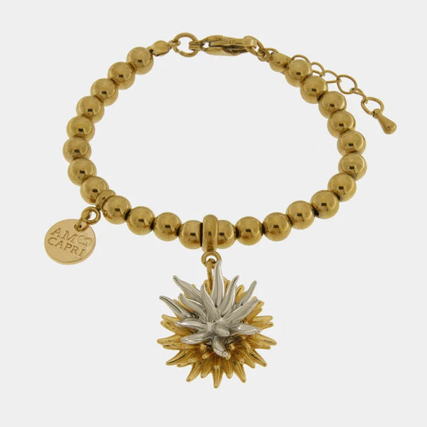 Bracciale in Metallo di perline con riccio di mare placcato oro e argento - BYSIMON gioielli