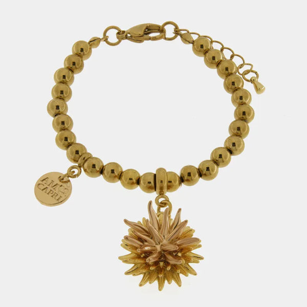 Bracciale in Metallo di perline con riccio di mare placcato oro - BYSIMON gioielli