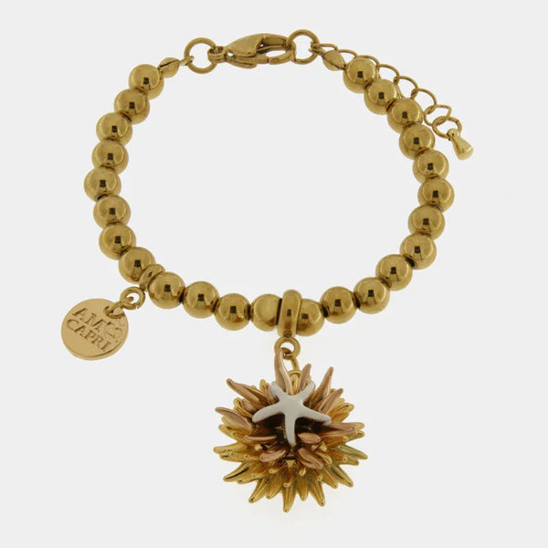 Bracciale in Metallo con riccio di mare placcato oro e stella bianca e cuore - BYSIMON gioielli