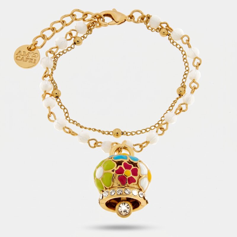 Bracciale in Metallo multifilo bianco con campana a fiori multicolor - BYSIMON gioielli