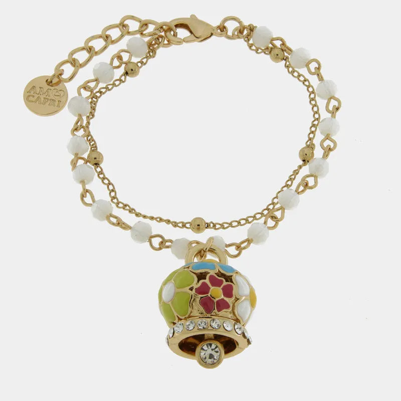 Bracciale in Metallo multifilo bianco con campana a fiori multicolor - BYSIMON gioielli