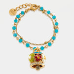 Bracciale in Metallo multifilo azzurro con campana a fiori multicolor - BYSIMON gioielli