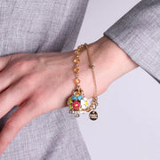 Bracciale in Metallo multifilo giallo con campana a fiori multicolor