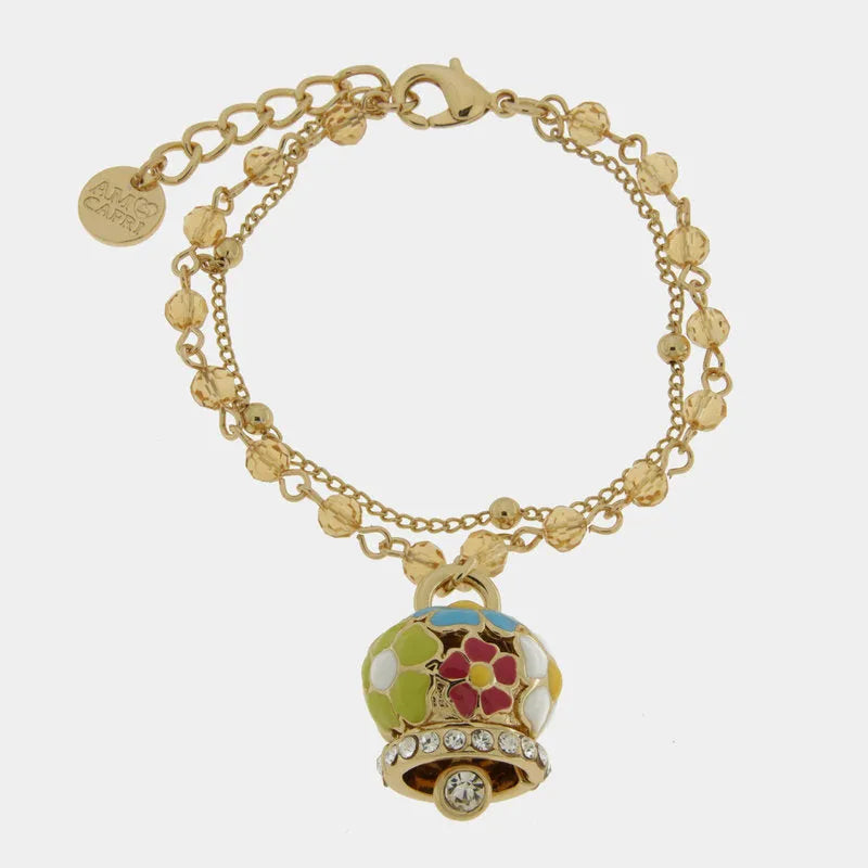 Bracciale in Metallo multifilo giallo con campana a fiori multicolor