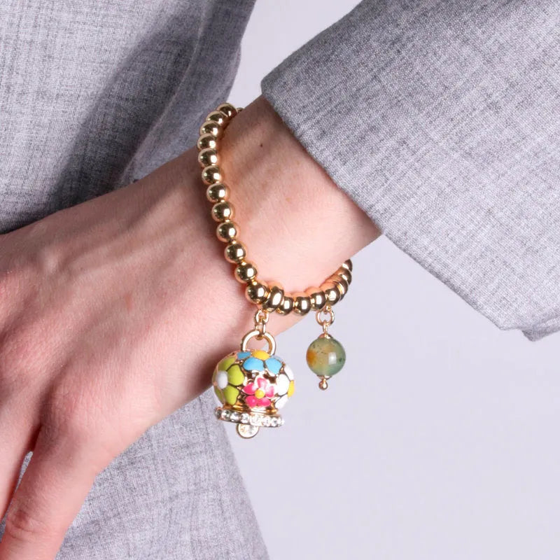 Bracciale in Metallo a perline con campana a fiori multicolor e perla - BYSIMON gioielli