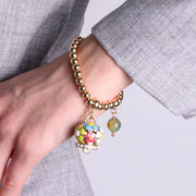 Bracciale in Metallo a perline con campana a fiori multicolor e perla