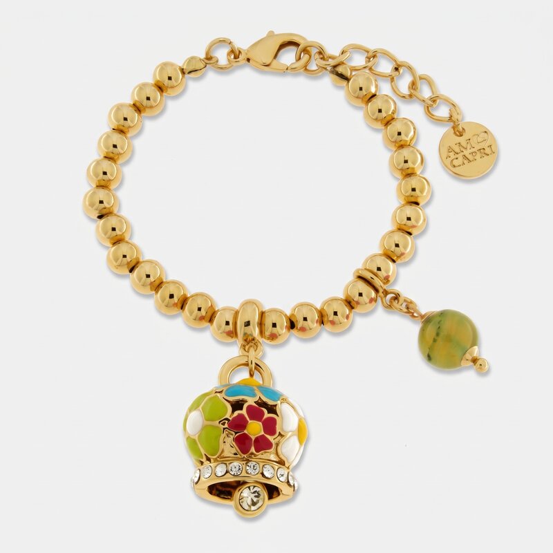 Bracciale in Metallo a perline con campana a fiori multicolor e perla - BYSIMON gioielli