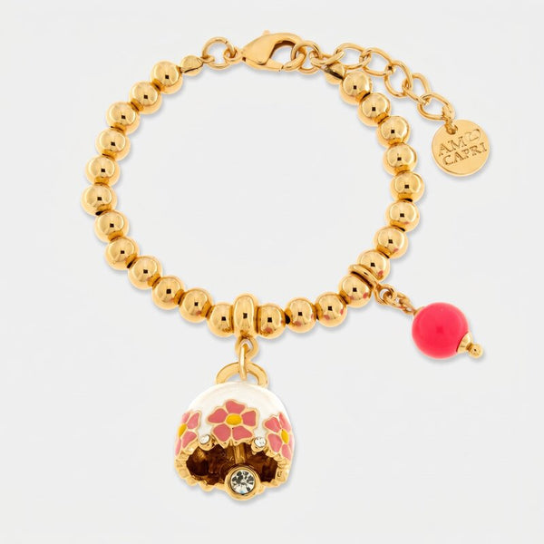 Bracciale in Metallo con campanella bianca e  fiori e perla - BYSIMON gioielli
