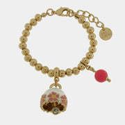 Bracciale in Metallo con campanella bianca e  fiori e perla