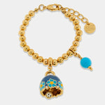 Bracciale in Metallo con campanella blu e  fiori e perla - BYSIMON gioielli