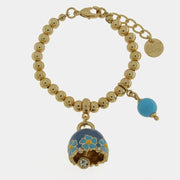Bracciale in Metallo con campanella blu e  fiori e perla