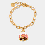 Bracciale in Metallo con campanella bianca e fiori rosa - BYSIMON gioielli