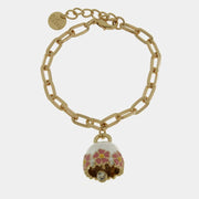 Bracciale in Metallo con campanella bianca e fiori rosa