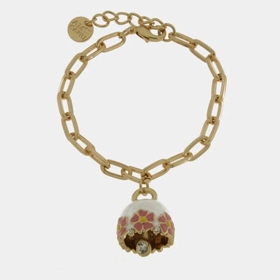 Bracciale in Metallo con campanella bianca e fiori rosa - BYSIMON gioielli