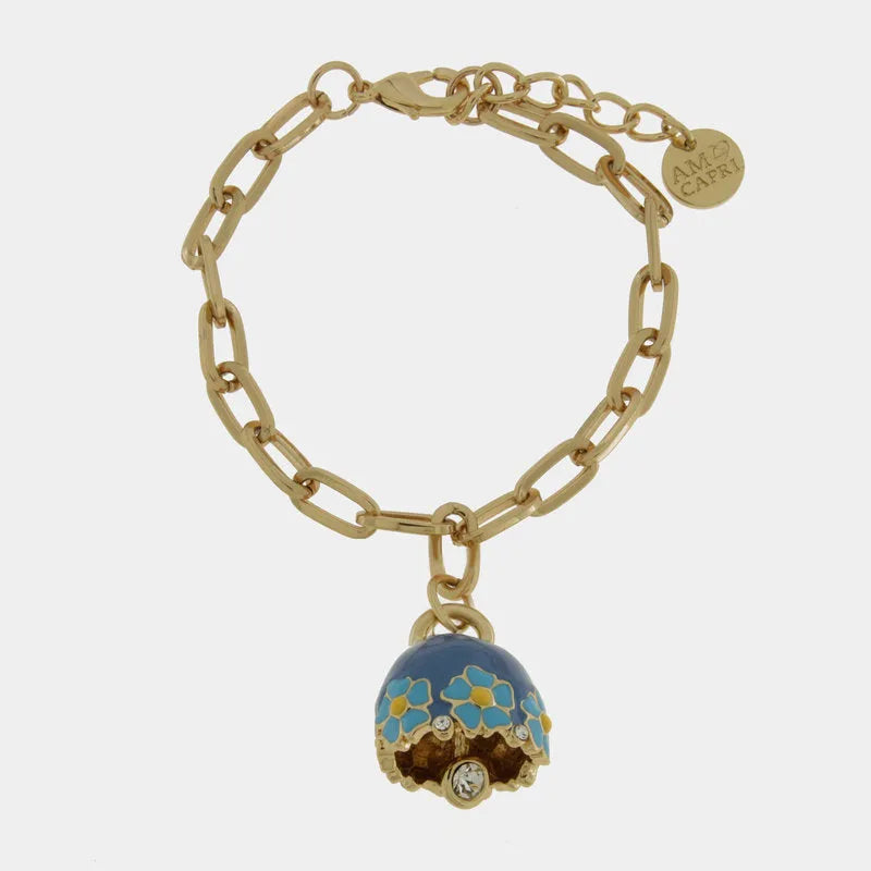Bracciale in Metallo con campanella blu e  fiori - BYSIMON gioielli