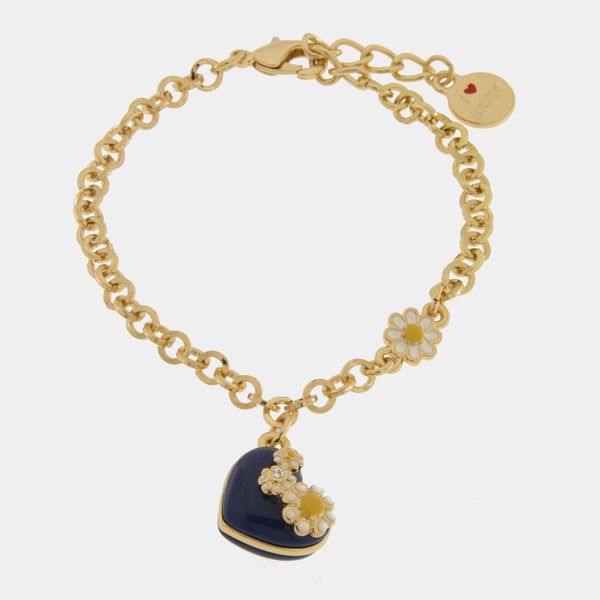Bracciale in Metallo con cuore blu e fiori - BYSIMON gioielli