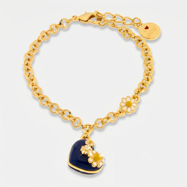 Bracciale in Metallo con cuore blu e fiori - BYSIMON gioielli