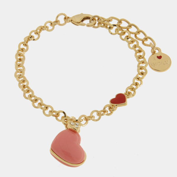 Bracciale in Metallo con cuore rosa e cuore zirconato - BYSIMON gioielli