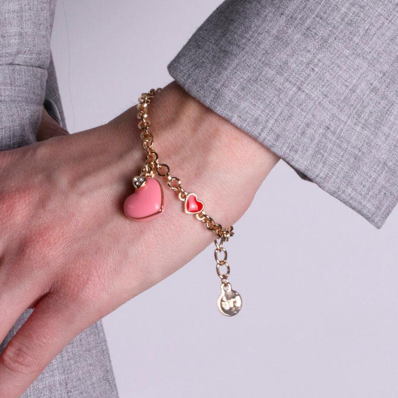 Metal Bracelet with Pink Heart and Zirconia Heart