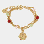 Bracciale in Metallo multifilo con pendente e perline multicolor