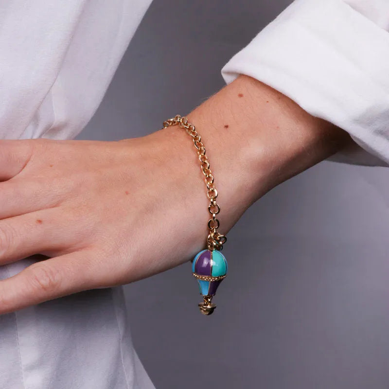 Bracciale in Metallo con mongolfiera blu e azzurra placcata oro - BYSIMON gioielli